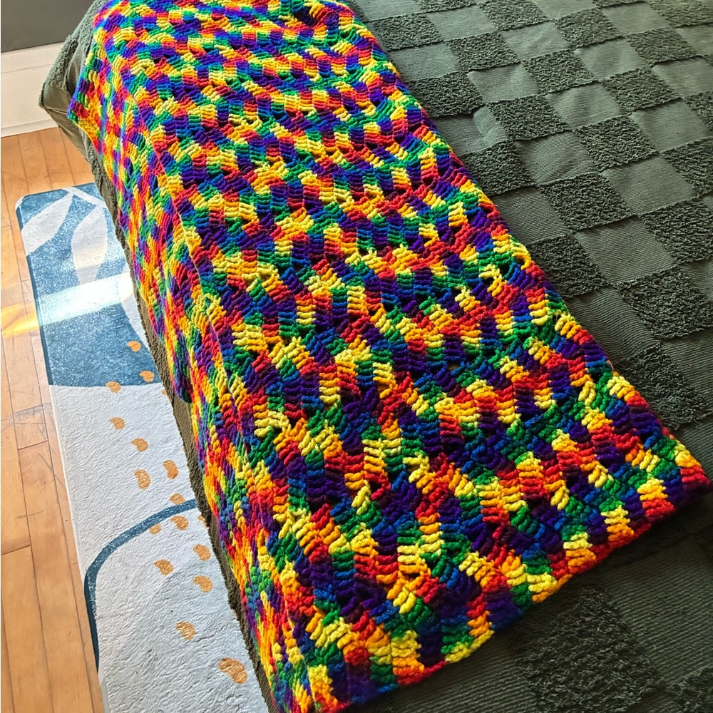Handmade Rainbow Crochet Throw Blanket - Vibrant Multicolor